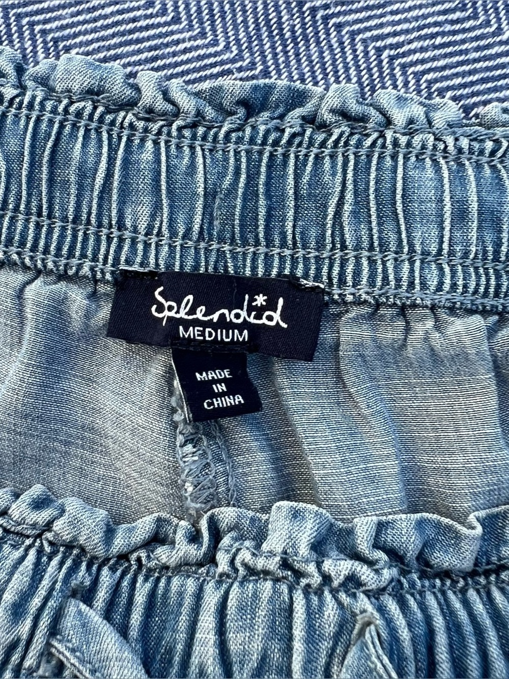 Splendid Chambray Denim Straight Leg Pants Elastic Drawstring Waist, Size Medium - Picture 5 of 6